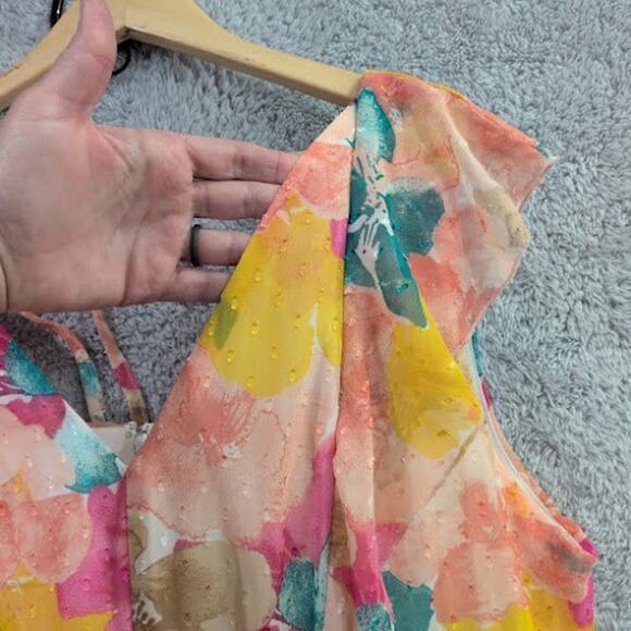 Cato Floral Pink In Bloom V-Neck Maxi Dress Size 18/20W Floral Flutter Sleeve - Picture 3 of 11